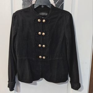 Live A Little Black Military Officer Utility Jacket Gold Buttons Medium Women's